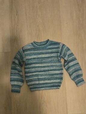Epic Threads Kid's Teal & Light Gray Striped Crewneck Sweater